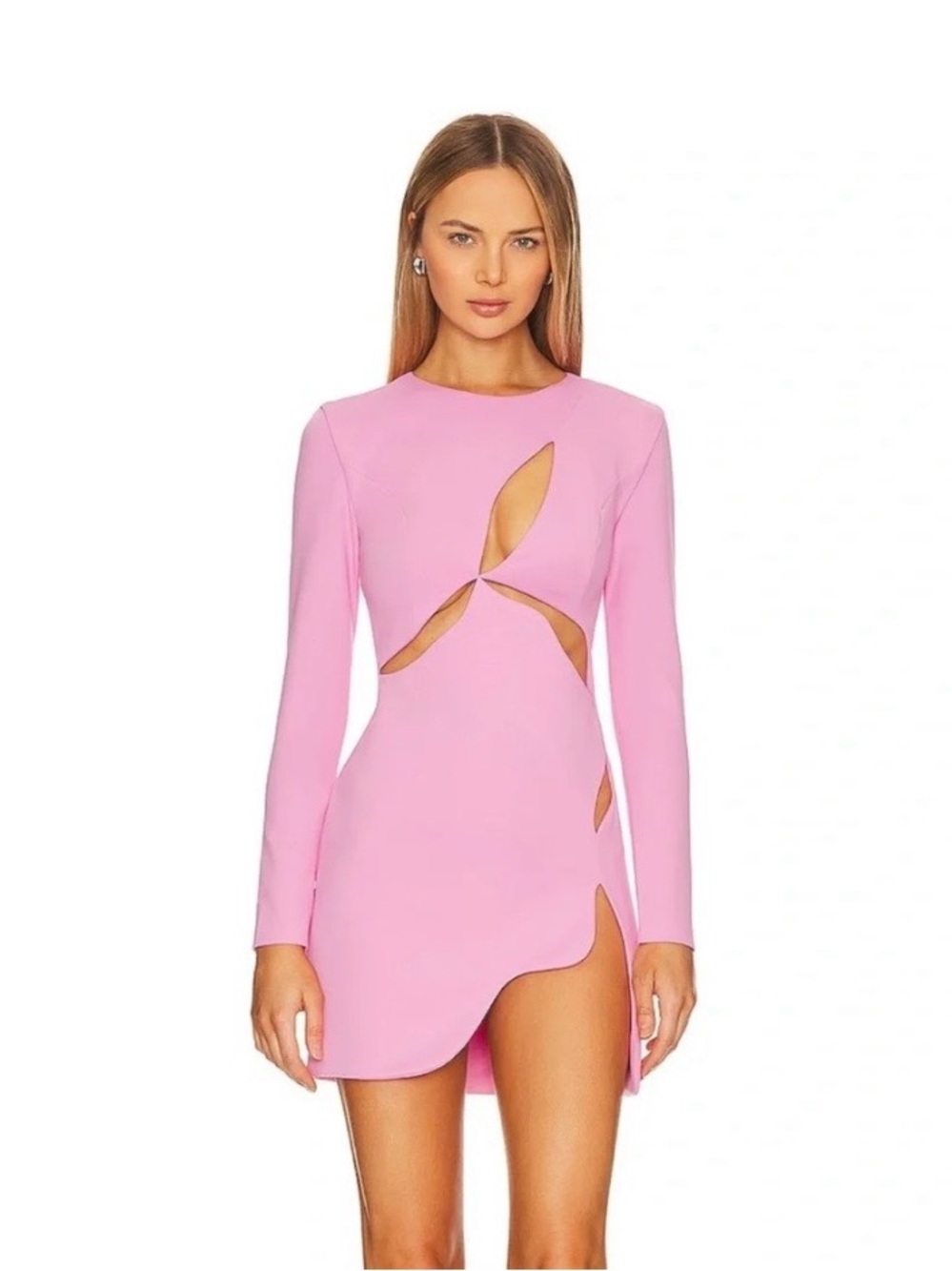 Pink Long-Sleeve Cut-out Detail Mini Dress